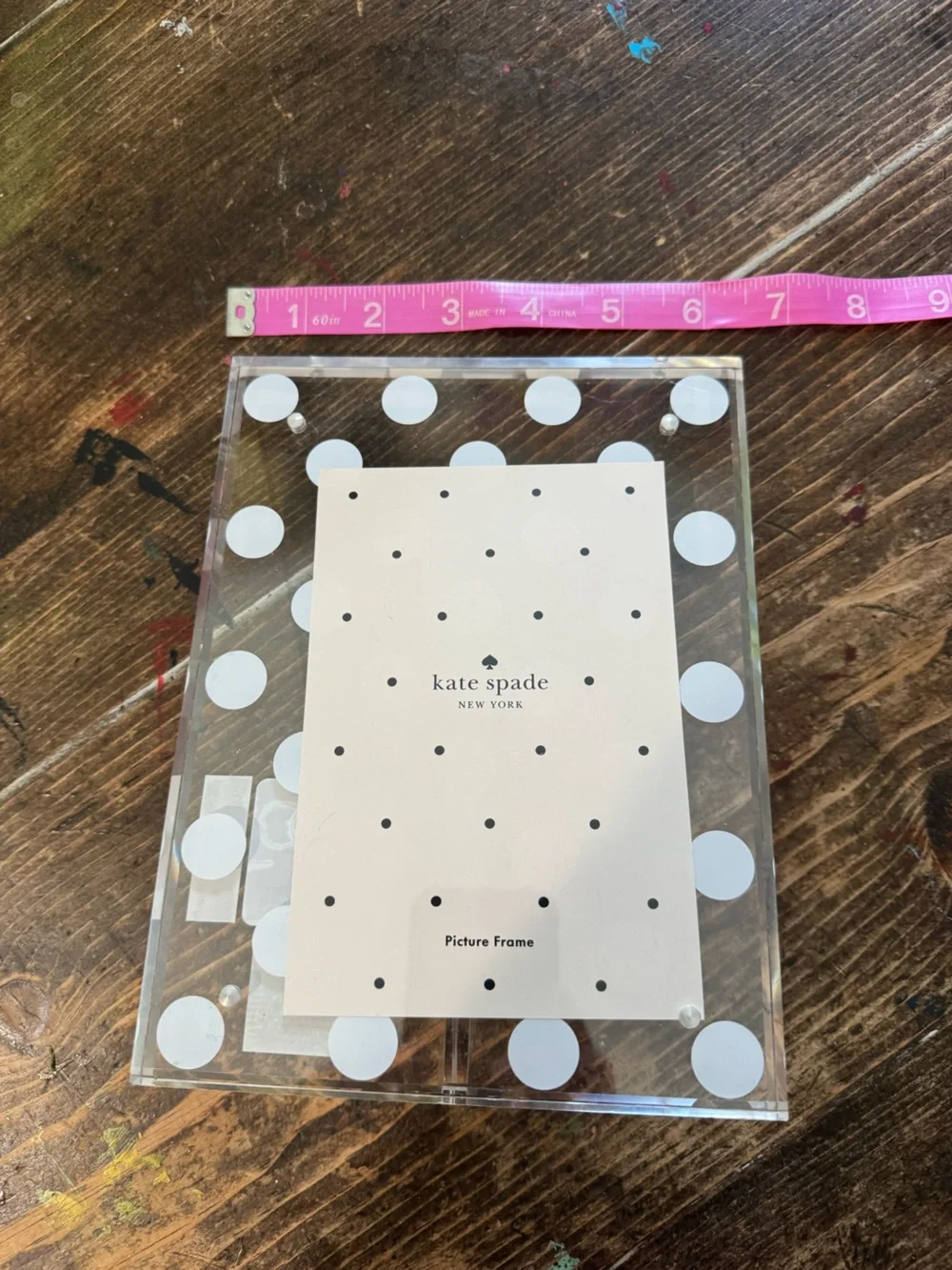 kate spade ♠️ magnetic 5X7 Clear Acrylic Picture Frame with White Polka Dots